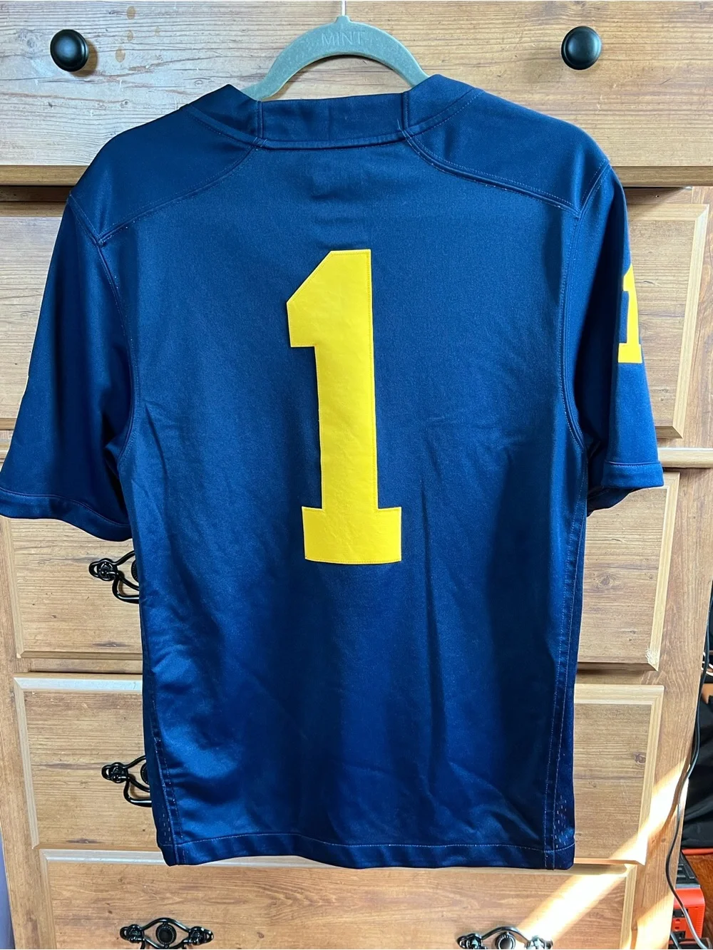 Jordan Navy and Yellow Football Jersey with Number 1